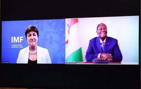 Echange entre SEM Alassane Ouattara et Kristalina Georgieva directrice générale du fond monétaire international au sujet des DTS (Special Drawing Rights SDRs).