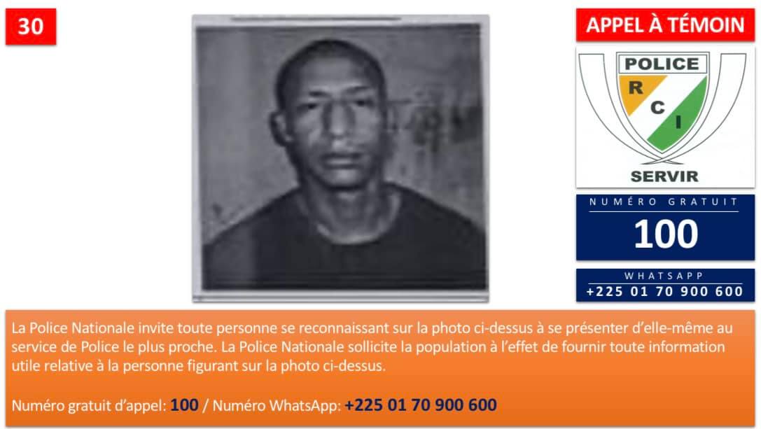 Appel à témoin en Côte-d’Ivoire pour attraper le fugitif Tambedou Mohamed, évadé de la Maca.