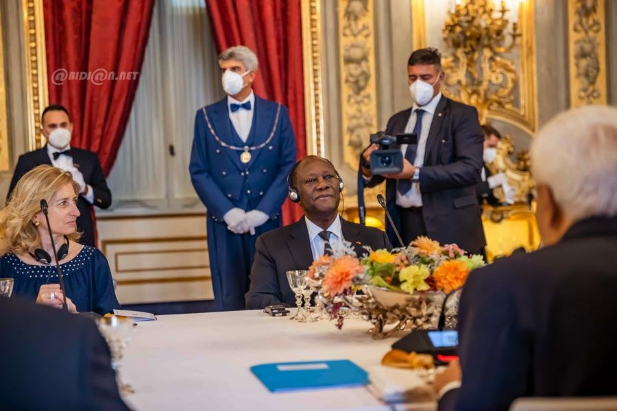 Le déjeuner de travail, au Palais du Quirinal, à Rome, en Italie, entre S.E.M Alassane OUATTARA et son homologue italien, S.E.M Sergio MATTARELLA.