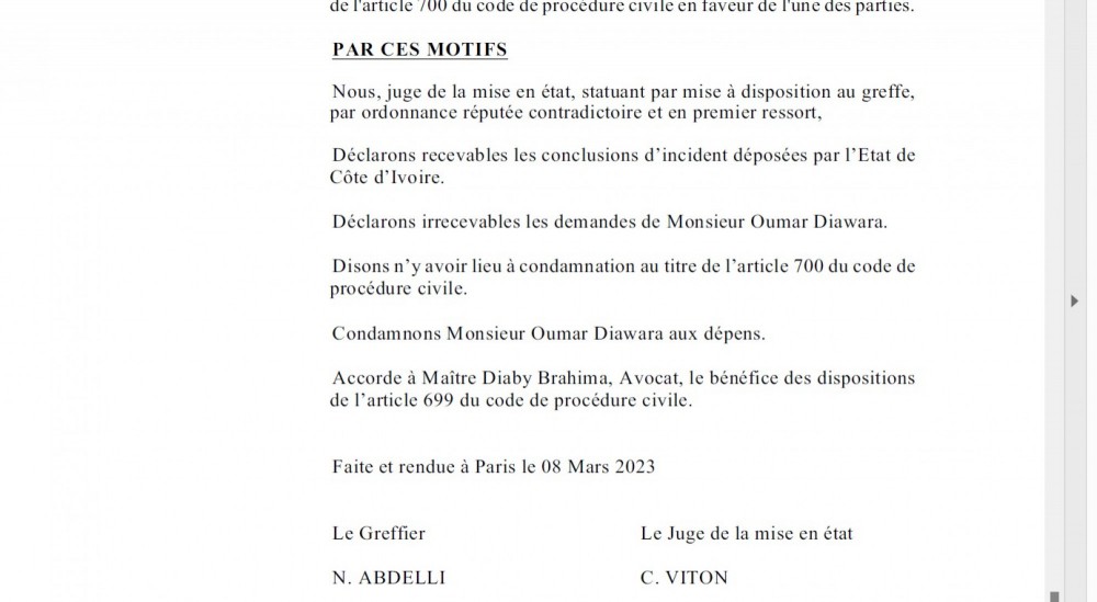 Côte d’Ivoire-France : Oumar Diawara perd son procès contre l’Etat, la justice française le condamne aux dépens.