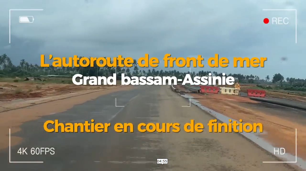 Le littoral ivoirien, les avancées du chantier de l’autoroute Grand-Bassam Assinie en front de mer.
