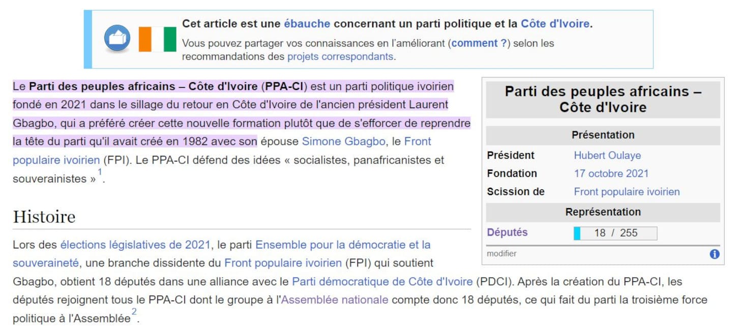 Qui est le président du PPA-CI selon l’encyclopédie libre Wikipédia? : que les responsables du PPA-CI arrêtent de mentir à leurs militants.