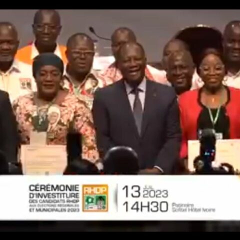 Présentation des candidats RHDP aux élections régionales et municipales le 13 juillet 2023 à 14h30 à la patinoire Sofitel hôtel Ivoire en présence de SEM Alassane Ouattara.