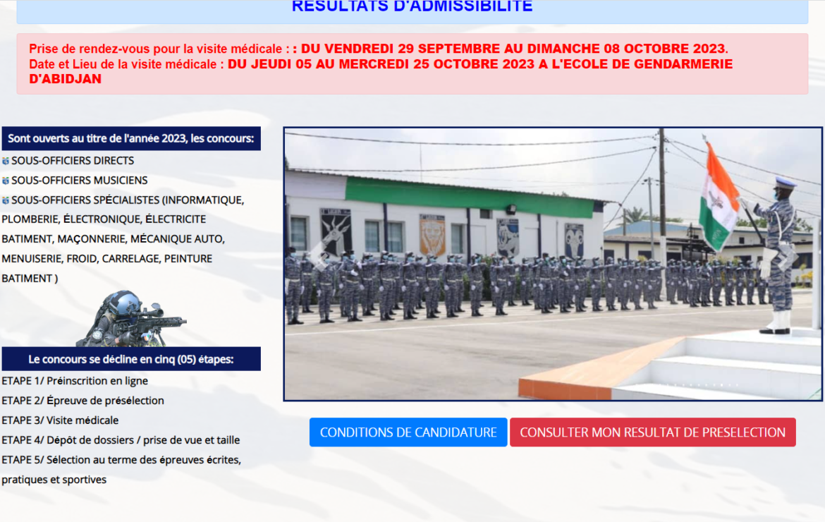 Concours d’entrée à la gendarmerie : Les résultats du test de présélection disponibles, voici le lien.