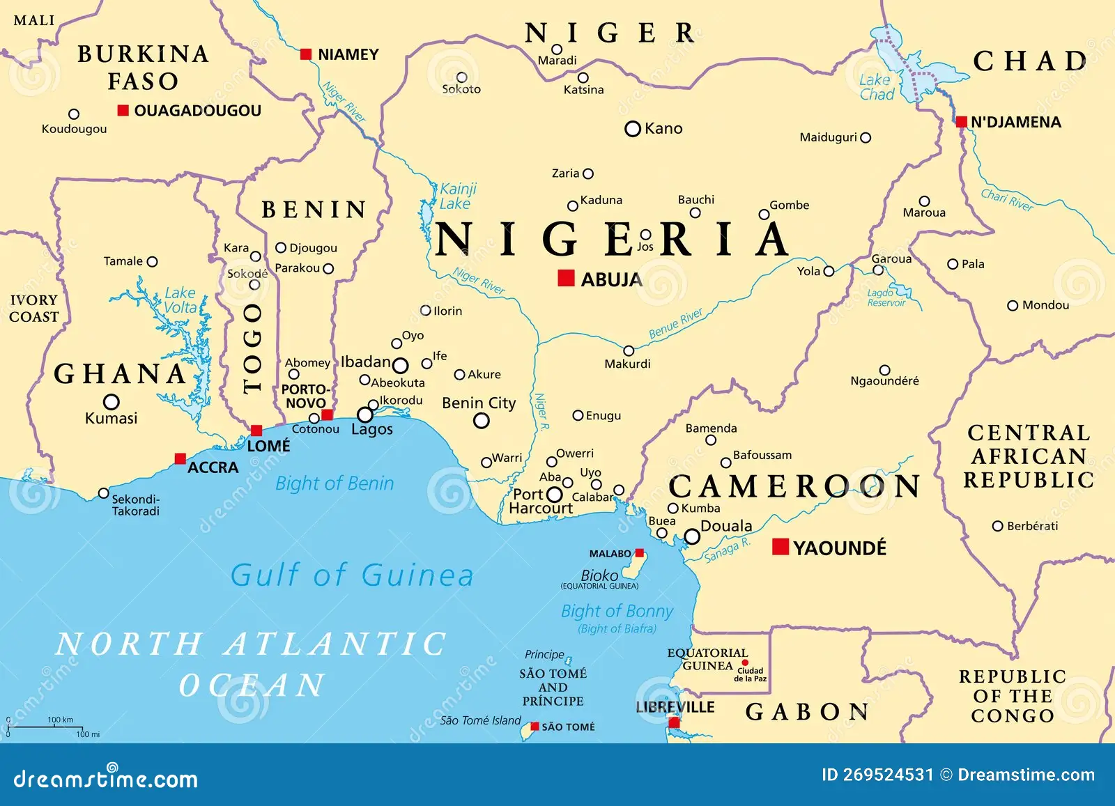 le-nigeria-et-les-pays-d-afrique-de-l-ouest-sur-la-carte-politique-du-golfe-guinée-ghana-togo-benin-cameroun-équatoriale-sao-269524531