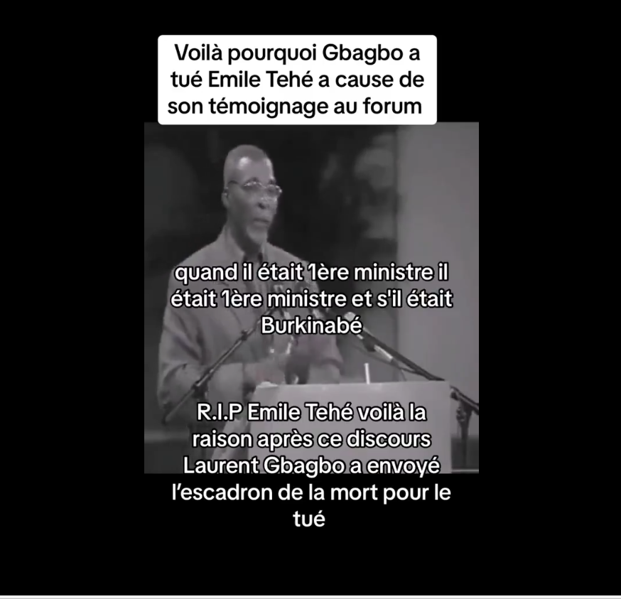 Le discours émouvant d’Emile Téhé qui a valu à son assassinat juste après par l’escadron de la mort sous Laurent Gbagbo.