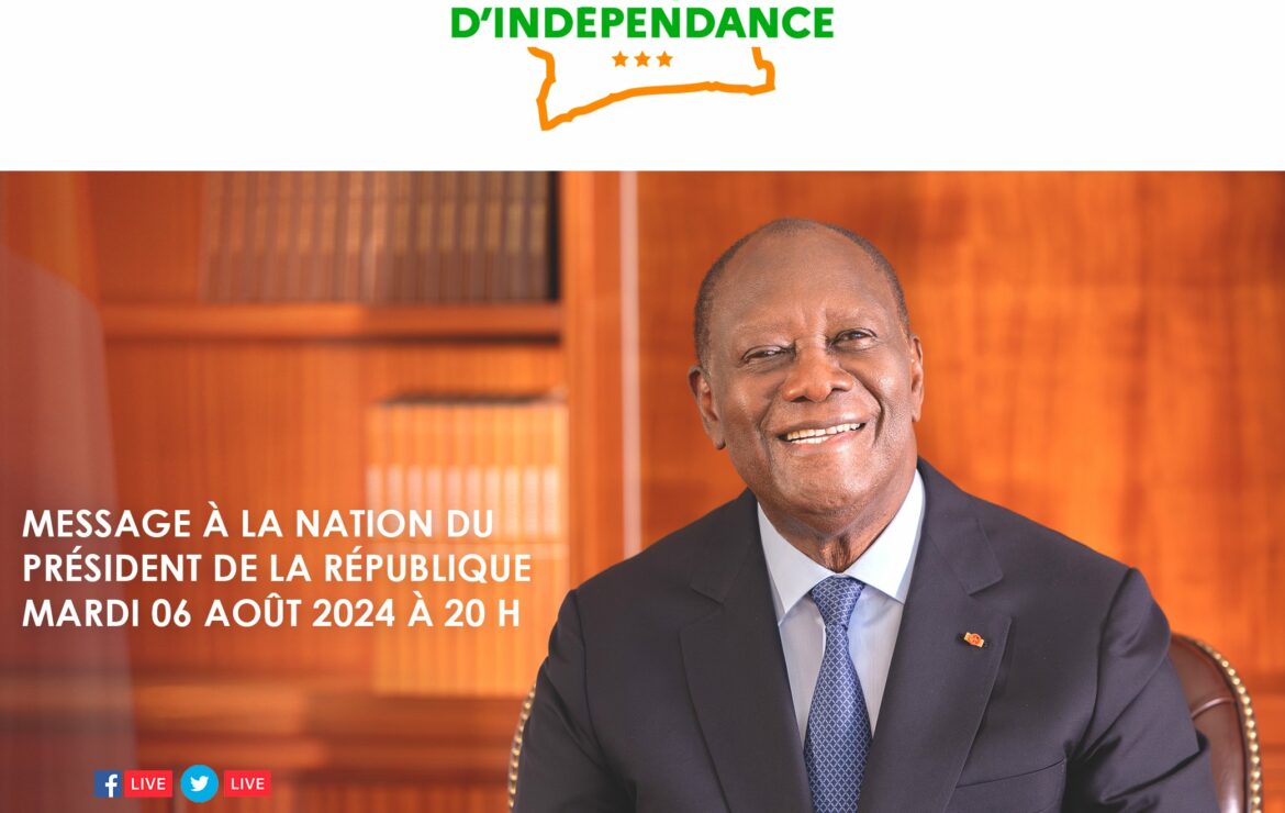 Message à la nation de S.E.M. Alassane Ouattara Président de la République à l’occasion du 64ème anniversaire de l’indépendance de la Côte d’Ivoire.