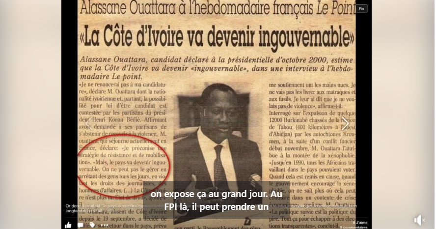 « La Côte d’Ivoire va devenir ingouvernable », devient dans les officines du FPI « je vais rendre la Côte d’Ivoire ingouvernable ».