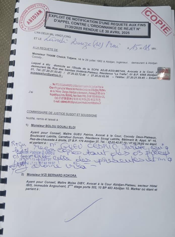 Par ordonnance rendue le 30 avril 2025 dernier, la juridiction présidentielle a rejeté la requête de Monsieur THIAM Cheick Tidjane.