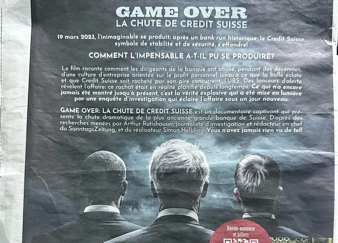 Culture « Game Over » : La Chute Vertigineuse de Crédit Suisse en un Documentaire.