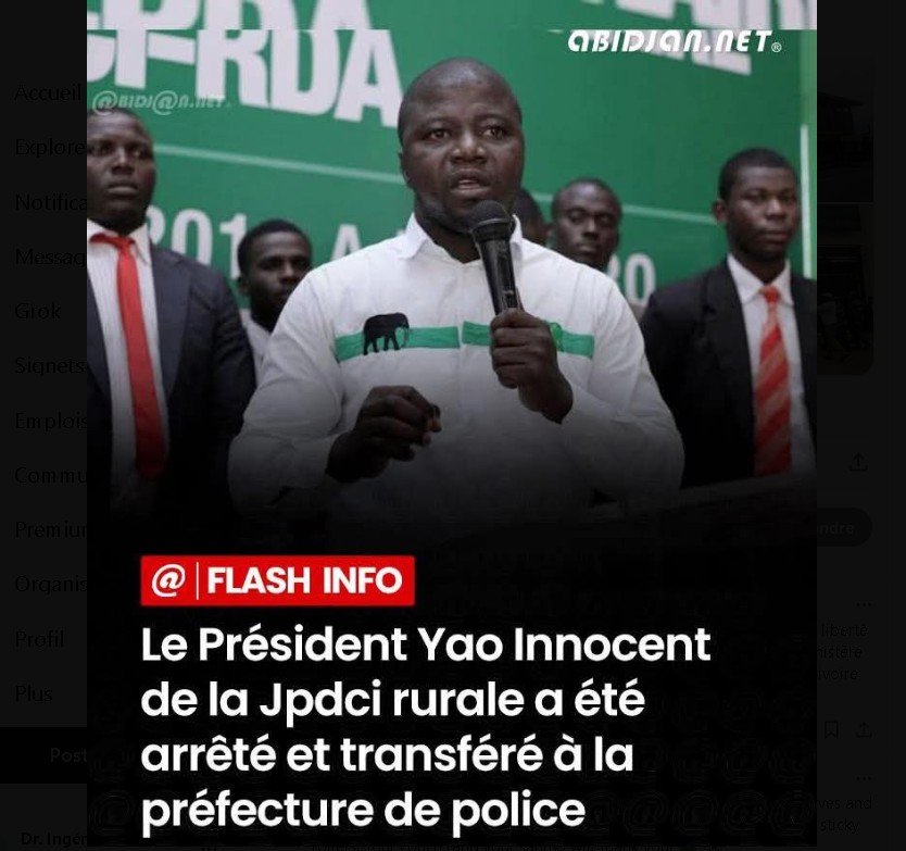 Politique – Affaire Yao Innocent arrêté : Une querelle interne au PDCI à l&rsquo;origine de la garde à vue du président de la JPDCI rurale.