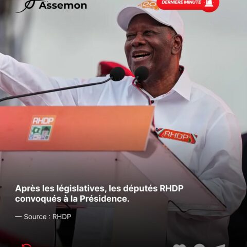 Politique – Côte d&rsquo;Ivoire : les députés RHDP invités ce jeudi au palais présidentiel pour une rencontre avec Alassane Ouattara.