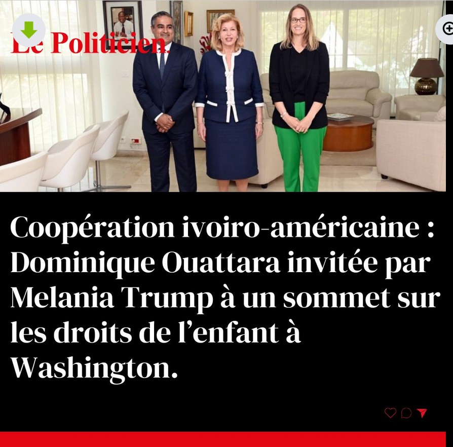 Coopération ivoiro-américaine : Dominique Ouattara invitée par Mélanie Trump à un sommet à Washington.